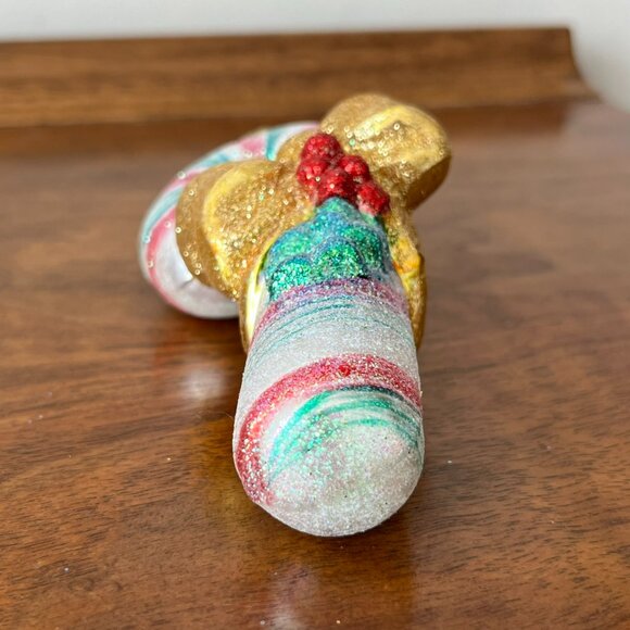 12/25 Blown Glass Candy Cane Ornament Large 5" Peppermint Stick Glitter Holiday - Picture 10 of 12